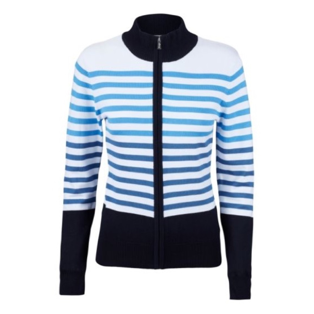 Daily Sports Svea Cardigan, M, Made in Sweden, Blue Full Zip Striped Sweater